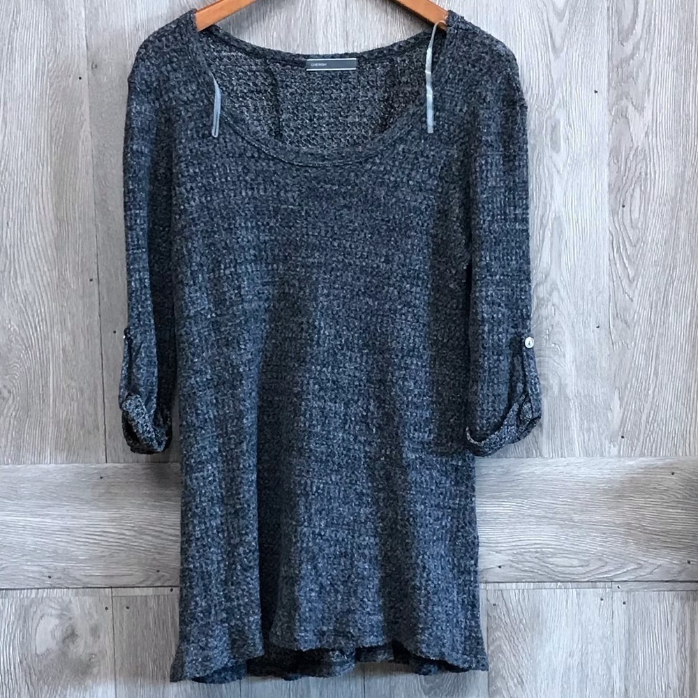 Sweater Lightweight Gray With Button Sleeve BB173